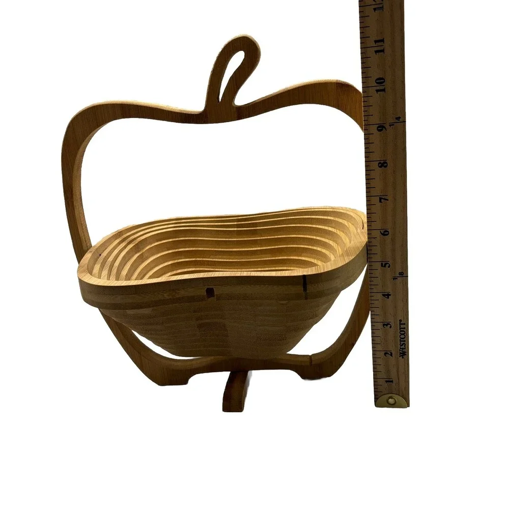 OH! NUTS Apple Shape CollapsibleWooden Basket Fruit Nut Bowl Trivet Centerpiece‎
